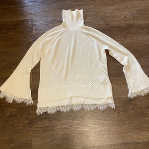 Banana Republic X Olivia Palermo Sweater XL Womens Turtleneck Lace Trim Boho